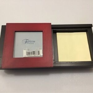 Vintage Tabletop Memories wood desk tray with sliding photo frame top